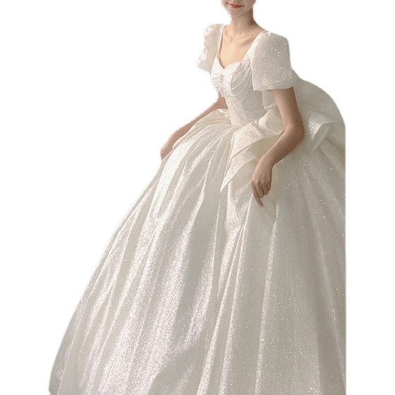 French Style Light Wedding Dress 2023 New Bridal Main Yarn Trailing Mori Style Elegant Small Pregnant Women's Retro Simple Wedding Dress