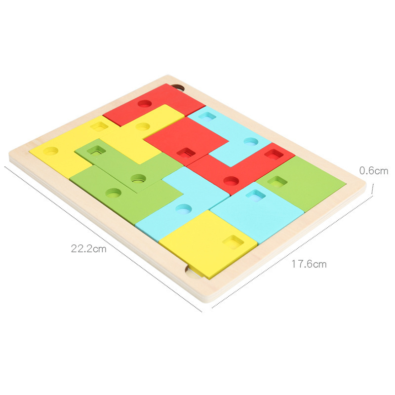 Los niños de madera Tetris bloques de construcción kindergarten 3-5 años pensamiento lógico bloque rompecabezas juguetes al por mayor