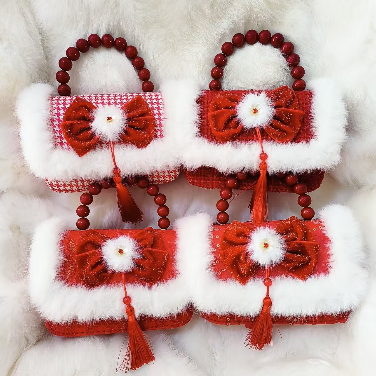 Gran arco rojo bolso de princesa bolso de perla bolso de Año Nuevo bolso de cambio accesorios cadena de hombro