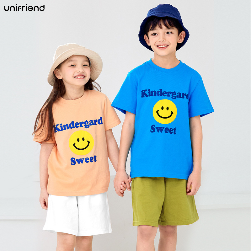 unifriend幼儿园园服夏季男童运动套装女孩短袖纯棉宝宝休闲2件套