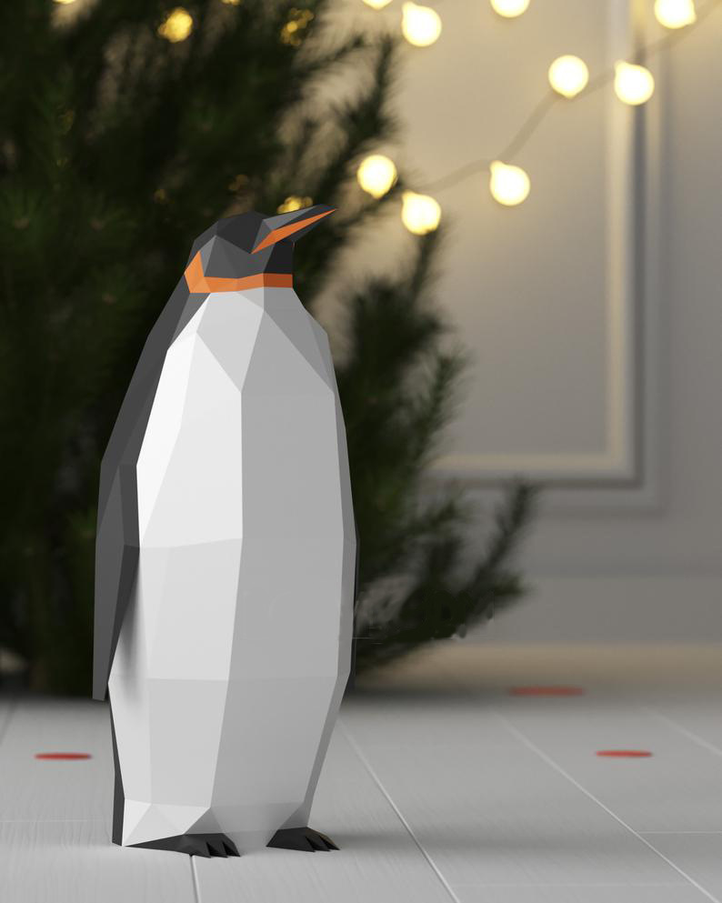 创意现代几何帝企鹅 3D纸模家居摆件 手工DIY材料包ins装饰材料