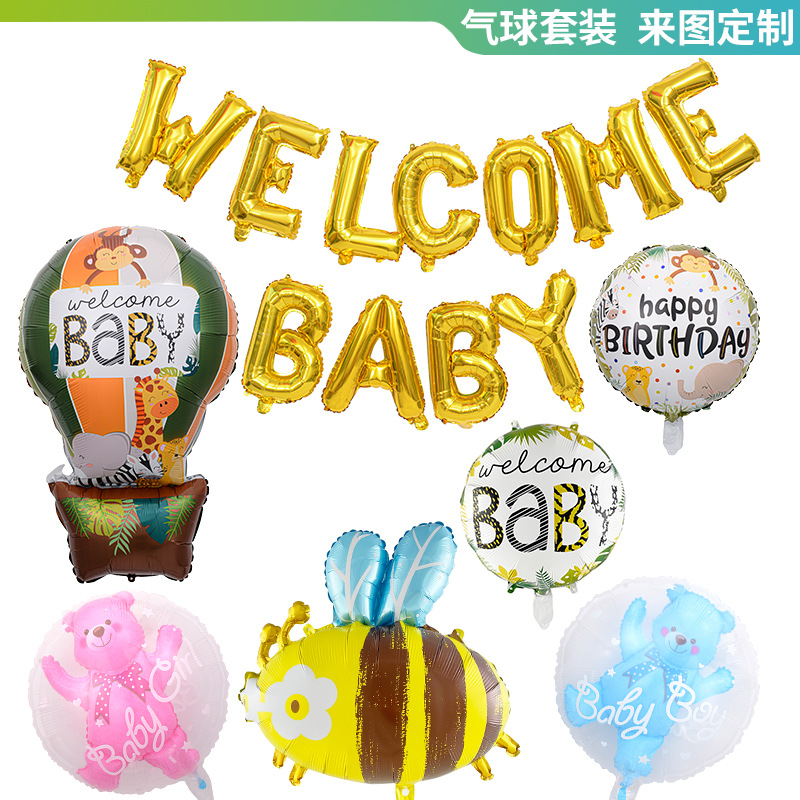 El género del globo de película de aluminio de WELCOME BABY revela la bola en la bola, el niño niña da la bienvenida a la decoración del pastel del bebé