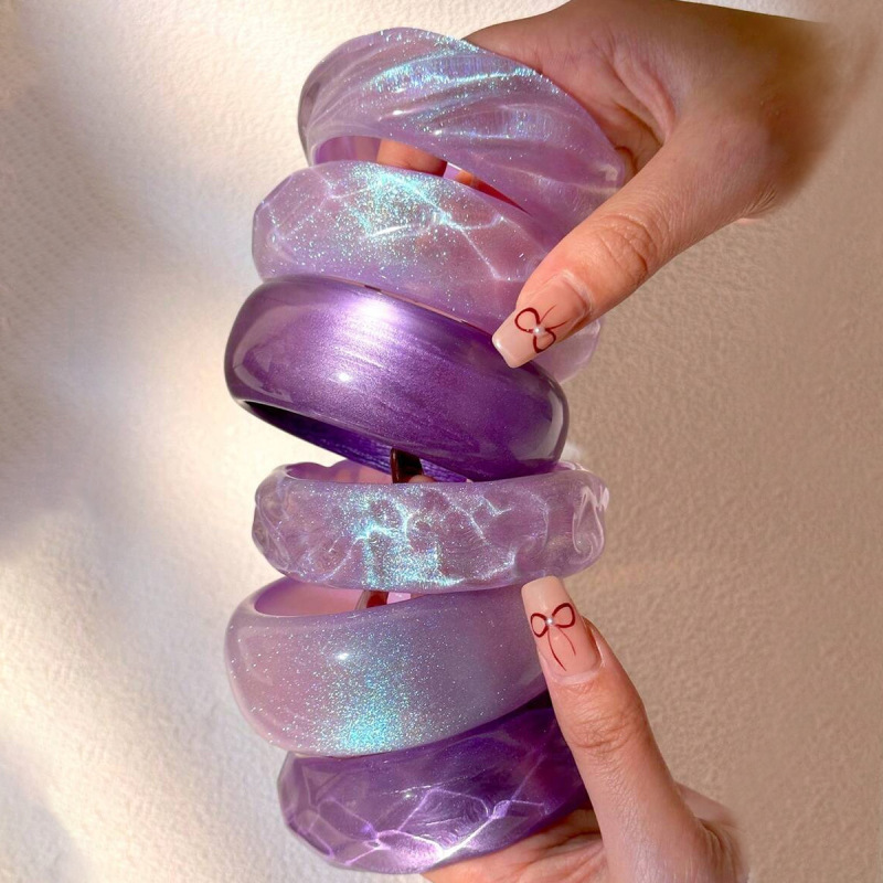2025 New European and American Purple Colorful Resin Bracelet Irregular Simple Geometric Opaque Resin Bracelet