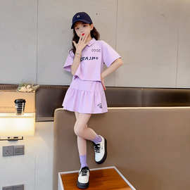 女童polo衫夏装套裙2025新款洋气儿童短袖套装高端大童甜酷风衣服
