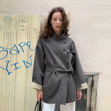 MOXI十三行女装2025秋季新款撞色立领高级感中长款女士风衣外套女