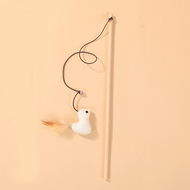 Varilla de madera hecha a mano al por mayor de la fábrica con el juguete del gato de la bola de la cuerda de papel de Bell con el ratón de lino de la pluma