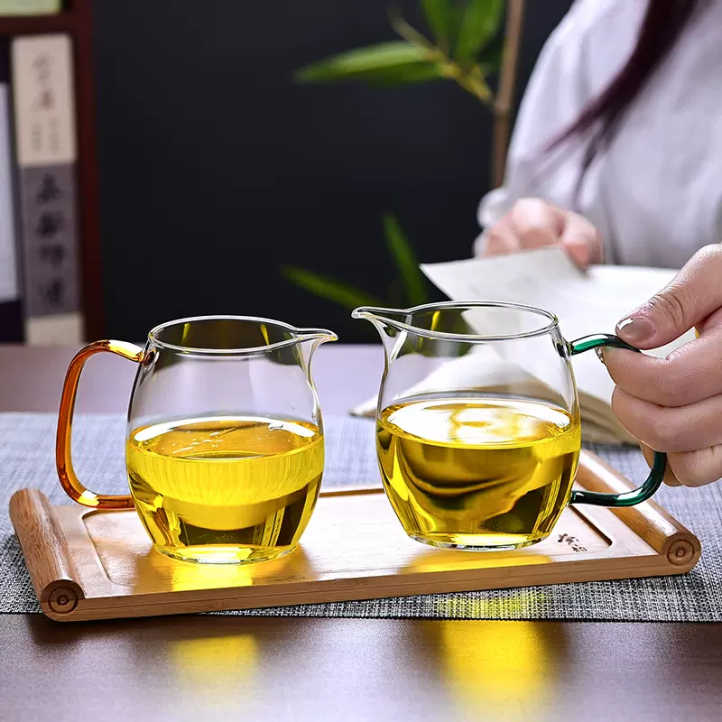 侧把高硼硅玻璃公道杯耐高温玻璃分茶器加厚玻璃茶海功夫茶道配件