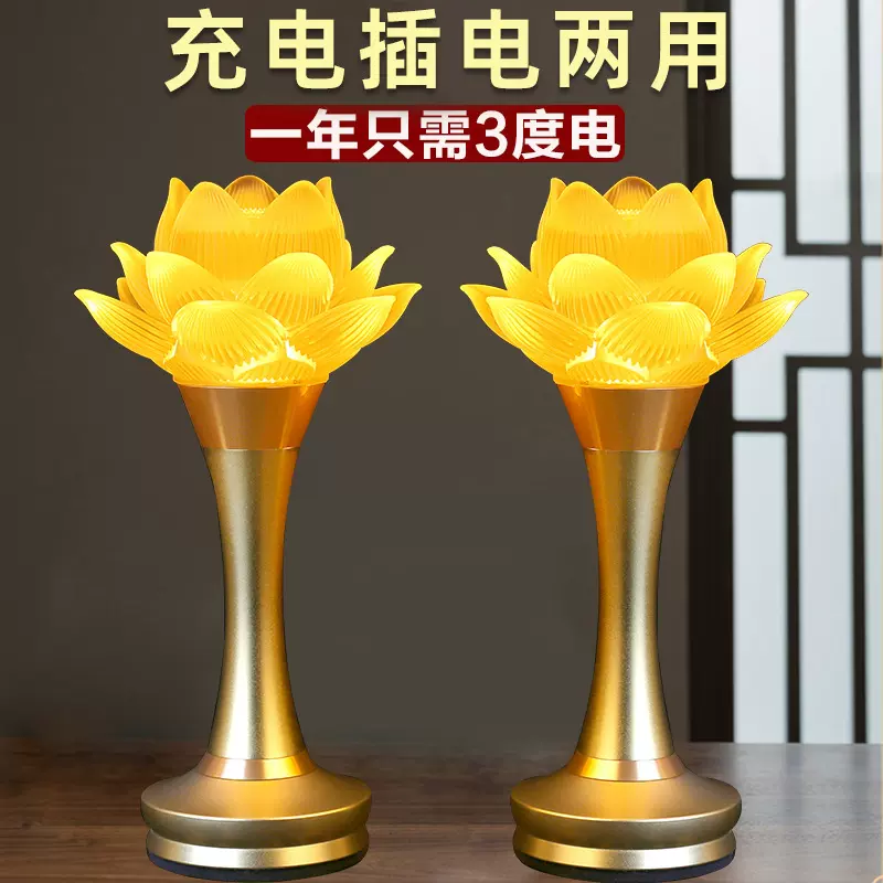 充电莲花灯led长明灯佛灯佛前供灯家用插电菩萨一对琉璃佛堂神灯
