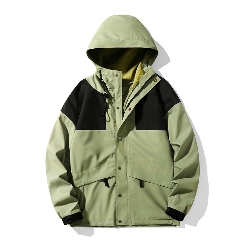 Montaña al aire libre función de color combinado chaqueta encapuchada estampado chaqueta suelta hombre caminata casual a prueba de viento chaqueta de pareja