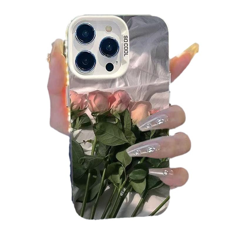 Funda para teléfono móvil iphone16 con rosa personalizada Apple 15promax/14 anti-caída 13pro12 Europa y América 11xr