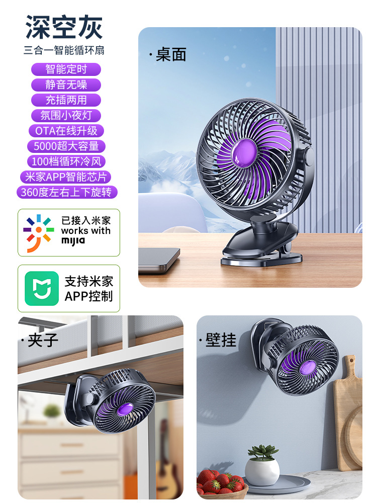 Nuevo ventilador de circulación doméstico USB silencioso de carga turbina de escritorio pequeño ventilador de pared de escritorio pequeño ventilador eléctrico transfronterizo