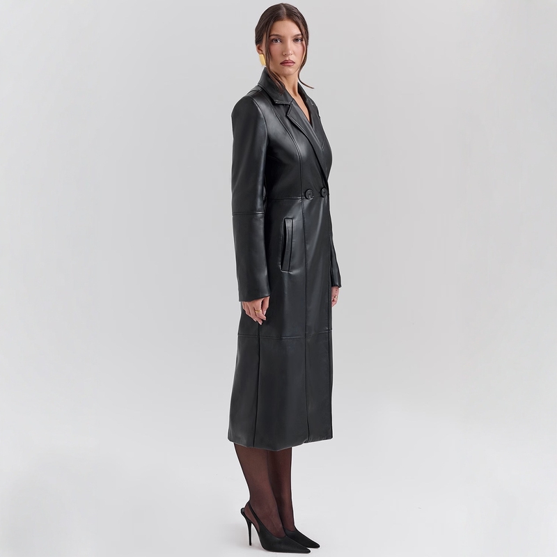 High-End Windbreaker Genuine Leather Women's Leather Outwear Fat Sister Large Size Long Retro Goatskin Outwear Suit Collar