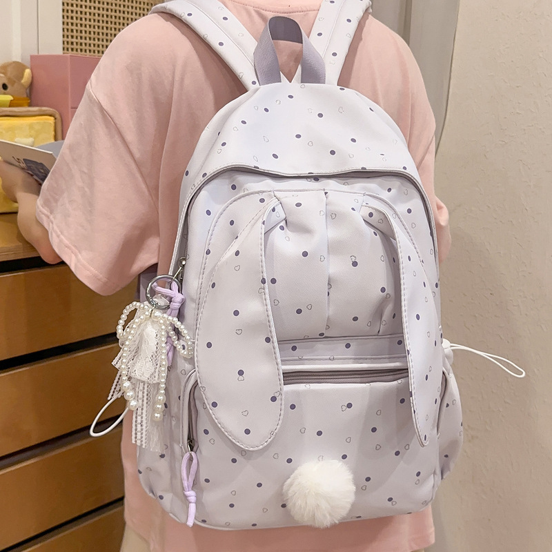 High-Looking, Cute Polka-Dot Bunny Ears Backpack for Primary and Secondary School Students, Cute Large-Capacity Lightweight Travel Backpack High-Looking, Cute Polka-Dot Bunny Ears Backpack for Primary and Secondary School Students, Cute Large-Capacity Lightweight Travel Backpack