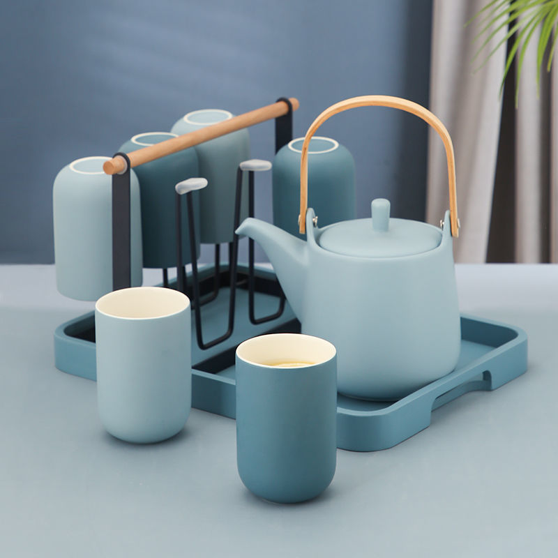 Kettle suit Morandi water set household water cup living room tea cup simple 6-piece cup holder with tray independent station