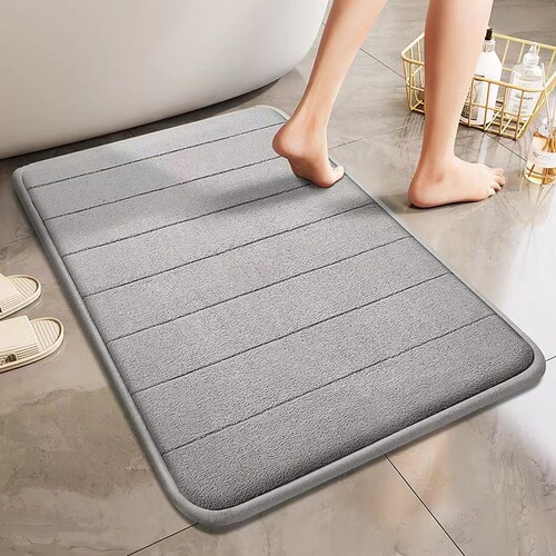 Solid Color Coralline Velvet Entrance Mat, Flat Pressed Flower Stone Memory Foam Absorbent Door Mat, Kitchen Foot Mat, Cross-border