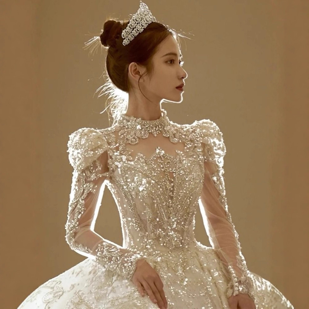 Wedding Dress Main Gown Court Style 2023 New Bride Elegant Retro Princess Elaborate High-End Dress Petite with Train