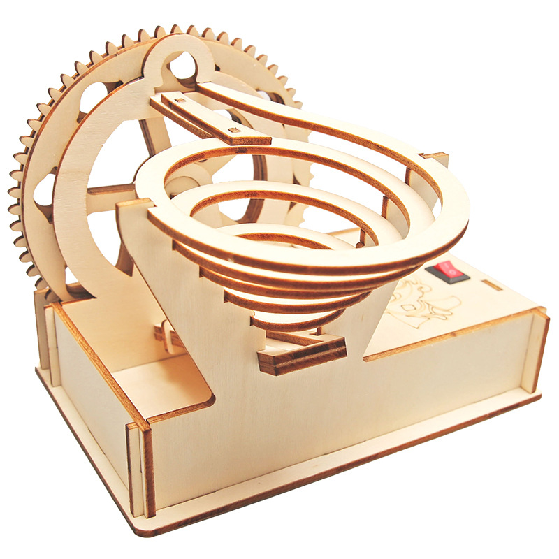 Pista eléctrica de madera bola de acero diapositiva DIY Tecnología pequeña producción estudiante de escuela primaria bloques de construcción hechos a mano montaje material de juguete