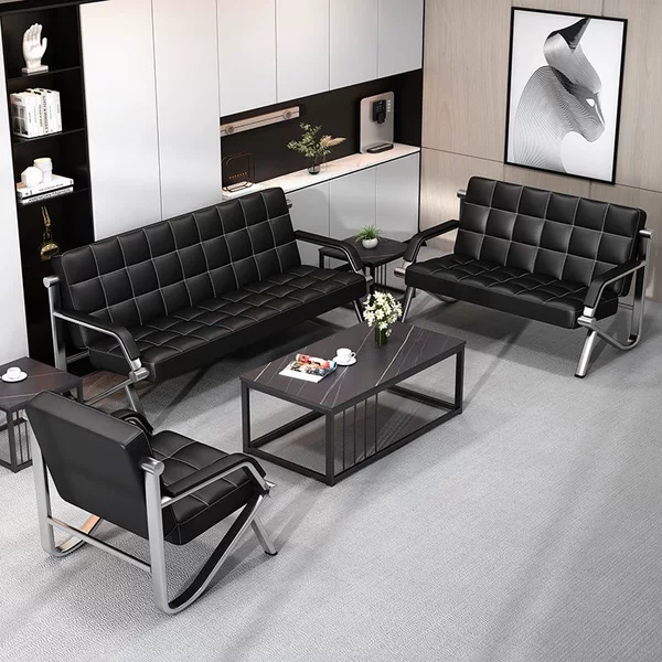 Office Sofa, Table and Chairs, Modern Minimalist Wrought Iron Business Reception Sofa, Coffee Table in the Middle, Sofa Set