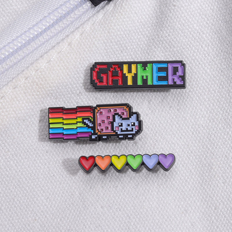 Cross-border European and American Rainbow Love Joker English Clothing Accessories Brooch Metal Badge Cute Cat Pin Wholesale Cross-border European and American Rainbow Love Joker English Clothing Accessories Brooch Metal Badge Cute Cat Pin Wholesale