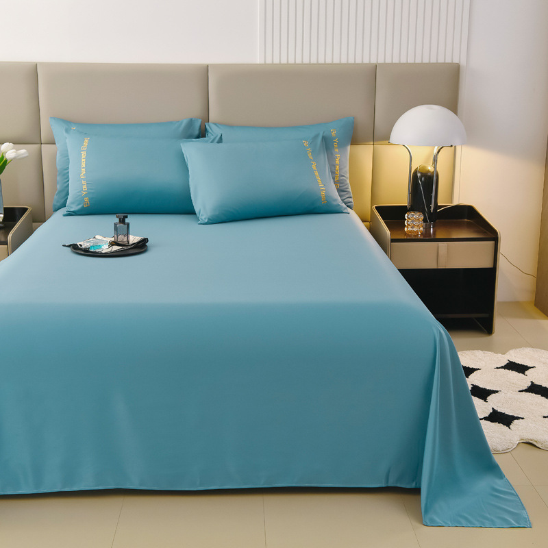 Sábana fresca de color puro, una sola pieza, colcha de hielo para dos personas, funda de almohada individual, dormitorio de estudiantes, traje de tres piezas, verano, seda no tangsi