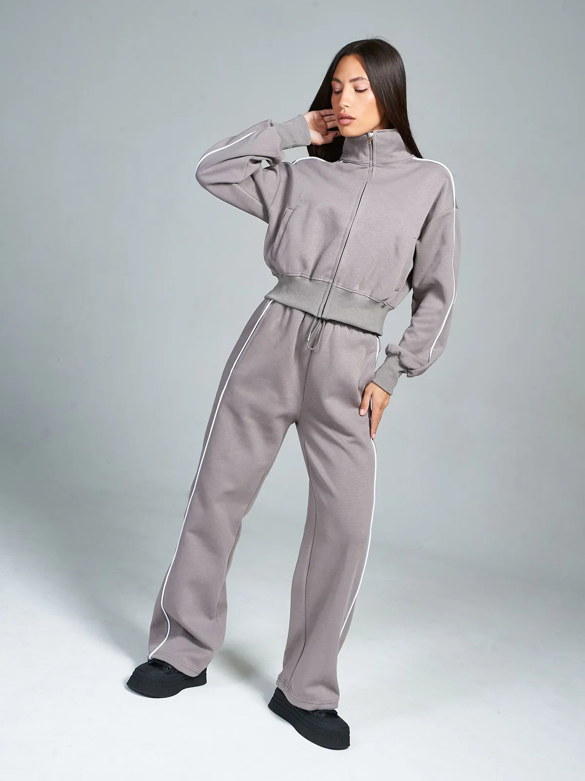 Women's Spring Autumn Sports Leisure Suit Loose Striped Sweatshirt Cardigan Trousers Fashion Pant Set Polyester Full Length_ecoleips.com