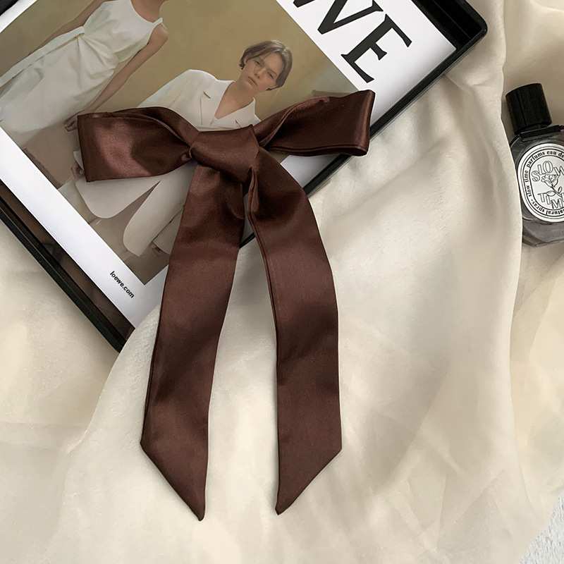 Pañuelo de seda de imitación, tira larga, sentido avanzado, nuevo estilo, color sólido, protección para el cuello, bufanda pequeña, bolsa atada, cinta para el cabello, diadema, cabello atado