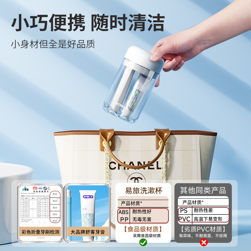 ETRAVEL Mini Taza de lavado de viaje Pasta de dientes Cepillo de dientes Taza de enjuague bucal Juego de lavado portátil tres en uno Viajes
