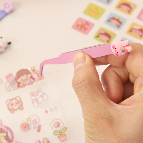 Hand account tweezers pointed elbow stainless steel clip macaron pink eyelashes diy handmade hand account tweezers wholesale