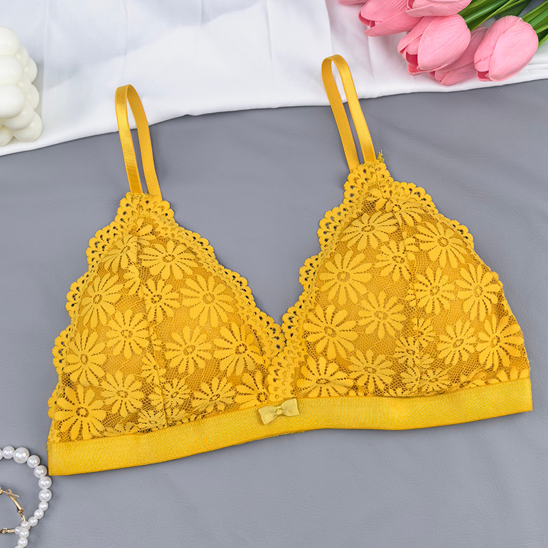 Bra de encaje sexy para mujeres desmontable tipo separación de taza triangular reunida sin anillo de acero ropa interior ropa interior dos piezas