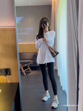 重磅纯棉长袖t恤女白色磨毛加绒加厚打底衫秋冬中长款遮屁股上衣