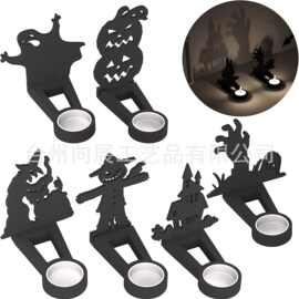 跨境新款万圣节装饰品 Funny Shadow Stand 创意木质蜡烛台摆件