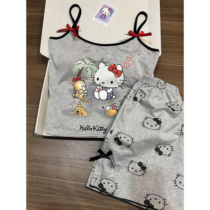 【带胸垫】ins风夏季睡衣女可爱少女凯蒂猫吊带短裤家居休闲套装