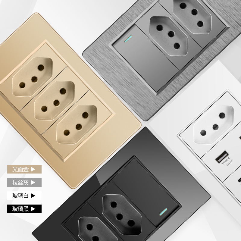 Comercio exterior 118 tipo 10A América del Sur Brasil pared de tres orificios enchufe de carga USB TYPEC panel gris