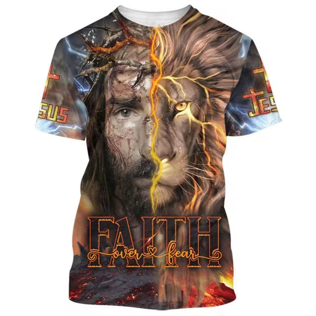 Camiseta de cuello redondo de manga corta transpirable de malla suelta de verano para hombre AliExpress Europa y América Venta caliente Resurrección Jesús Impresión 3D