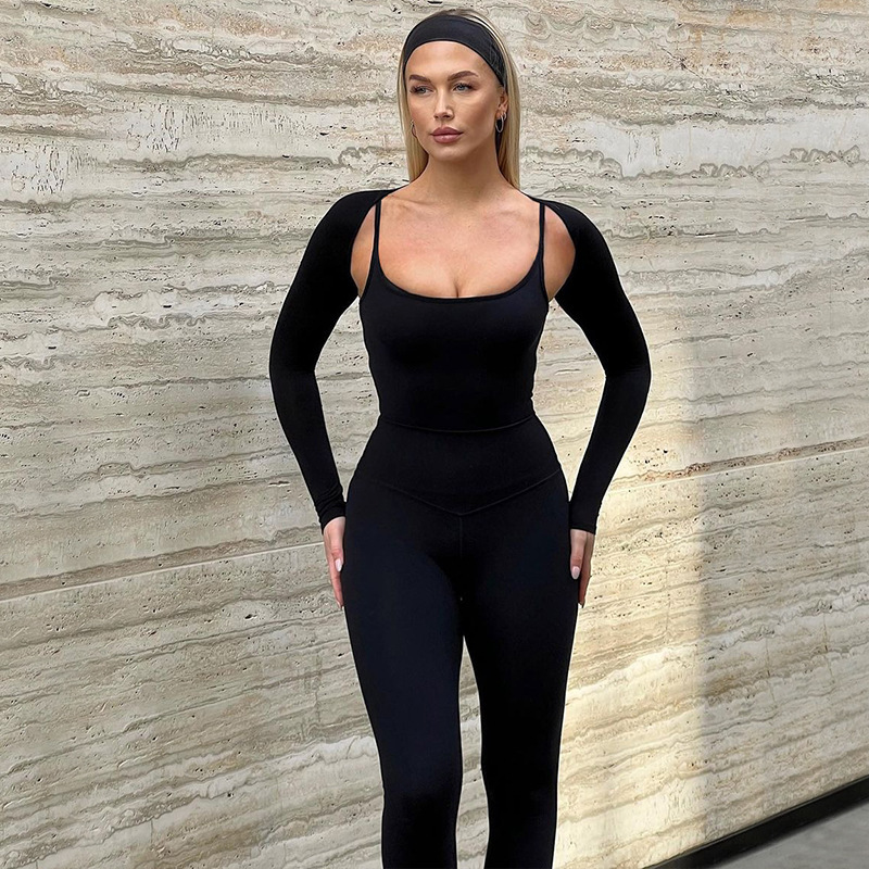 Overal s štíhlym výškovým elastickým podväzkom Nohavice tesne priliehavého na zadok a overal na sťahovanie brucha_voghion.com