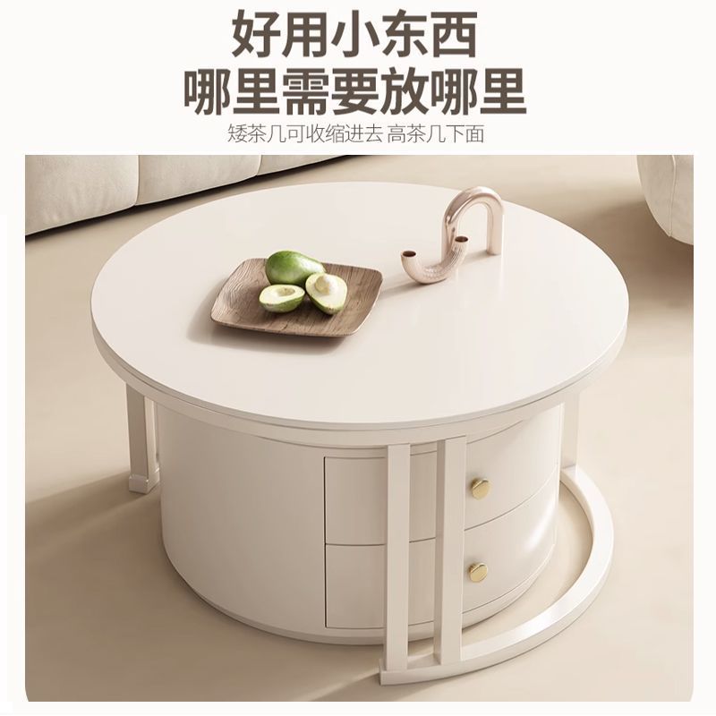 Tabla de té de roca de viento de crema, sala de estar pequeña, mesa de té de estilo explosivo, mesa de té redonda moderna y lujosa, combinación de mesa de té