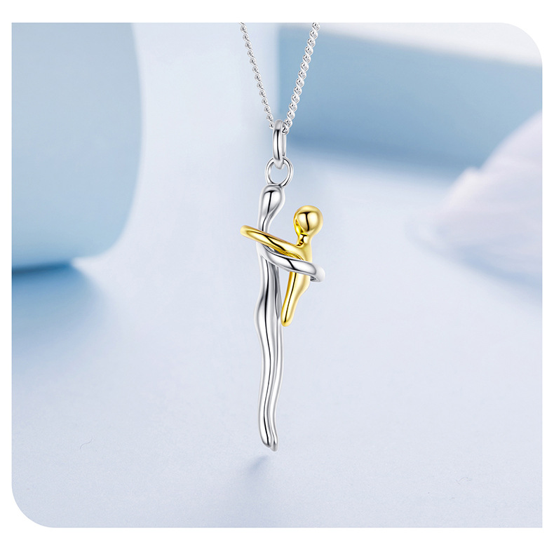 3g Weight Rhodium Plated Plating Material Necklace Classification 925 sterling silver Chain Material Platinum Plating Color 925 Silver Material Thanksgiving, Mother'S Day Festival Cartoon Character Pattern Advanced Sense Style Hug Craft Original S925 Sterling Silver Mother And Child Embrace Necklace Warm Loving Mother's Day Clavicle Chain Unisex Cartoon Pattern 9