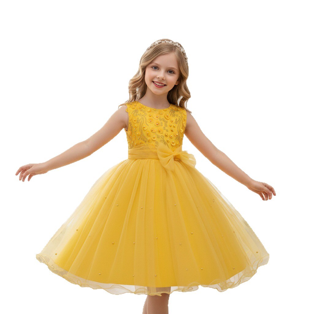 Fuente de comercio exterior vestido infantil vestido de princesa vestido sin mangas chaleco vestido de mano con cuentas de tela de tela