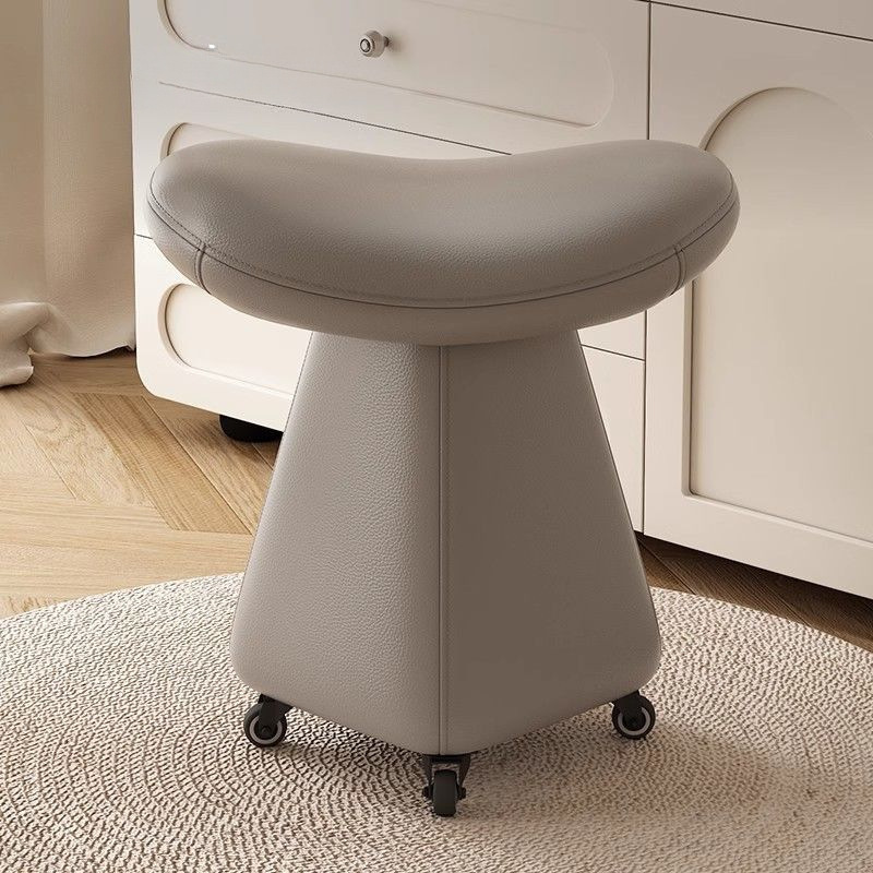 Master Bedroom Internet Celebrity Dressing Table Makeup Stool with Wheels, Rotating Light Luxury Mid-Century Cream Style Solid Wood Dressing Stool