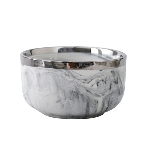 Light Luxury Fashion Silver Edge Tableware Set Combination Simple Marble Hotel Household Bowl Plate Dish New Ceramic Tableware