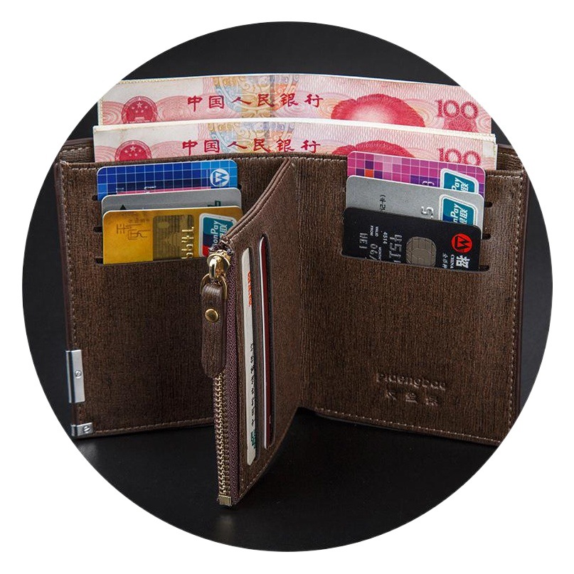 Los hombres de negocios impresos billetera corta casual 3-fold cremallera horizontal Borde de hardware billetera de moda Retro