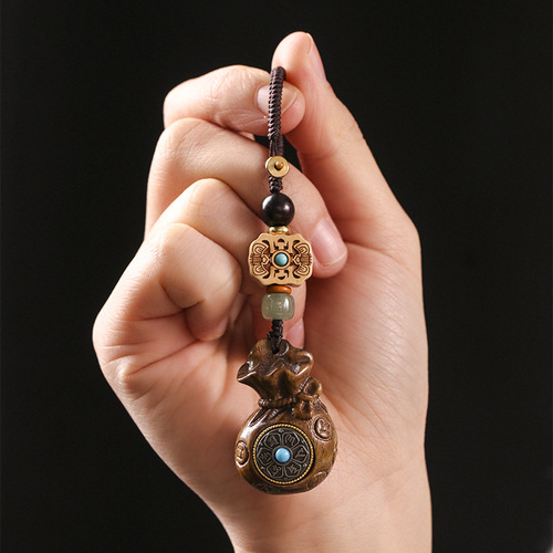 Barbie Sandalwood Lucky Bag【Blessings for Generations】National Trend Car Keychain Accessory Peace Mobile Phone Holder