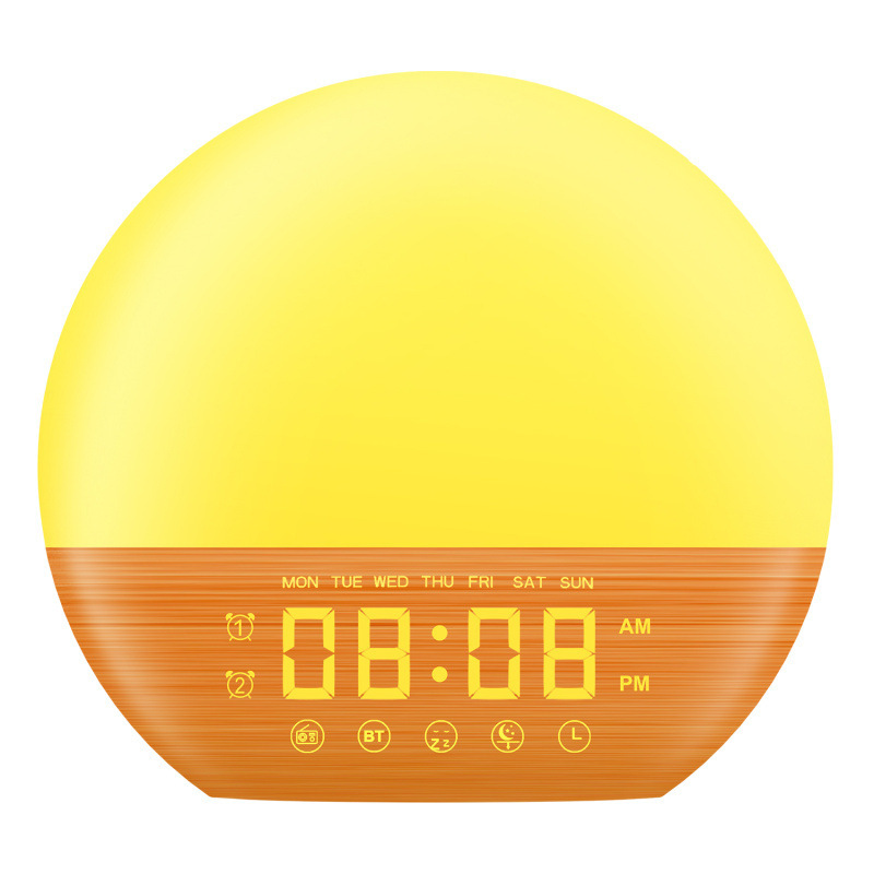 Wood Grain Fm Radio Sunrise Wake-Up Light Sunset White Noise Sleep Companion Led Colorful Night Light Bluetooth Speaker Alarm Clock Wood Grain Fm Radio Sunrise Wake-Up Light Sunset White Noise Sleep Companion Led Colorful Night Light Bluetooth Speaker Alarm Clock