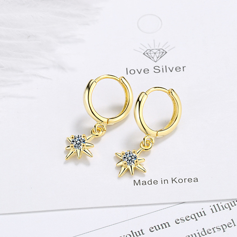 European And American Octagonal Flashing Star Diamond Small Sun Copper Ear Buckle display picture 9
