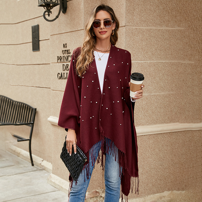 2024 Neie waarme Sonneschutz Sonneschutz Quast mat Diamanten a Perlen Einfarwege Mantelschal_voghion.com