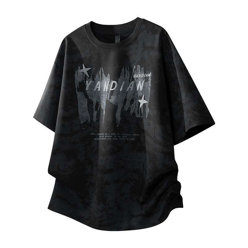 Transfronterizos retro americanos teñidos camiseta hombre suelta gran gorda estilo callejero delgado camiseta de cuello redondo de manga corta