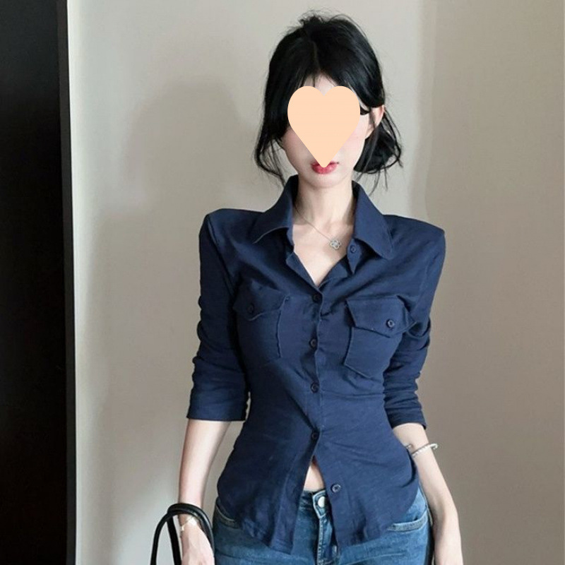 微胖妹妹领长袖衬衫女夏季纯欲甜辣妹显瘦上衣独特别致衬衣女|undefined