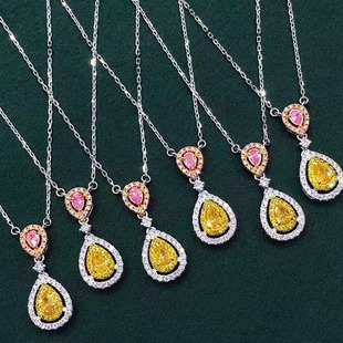 Fashion exquisite 0.131ct18k gold inlaid yellow diamond necklace collection with certificate fashion drop diamond necklace
