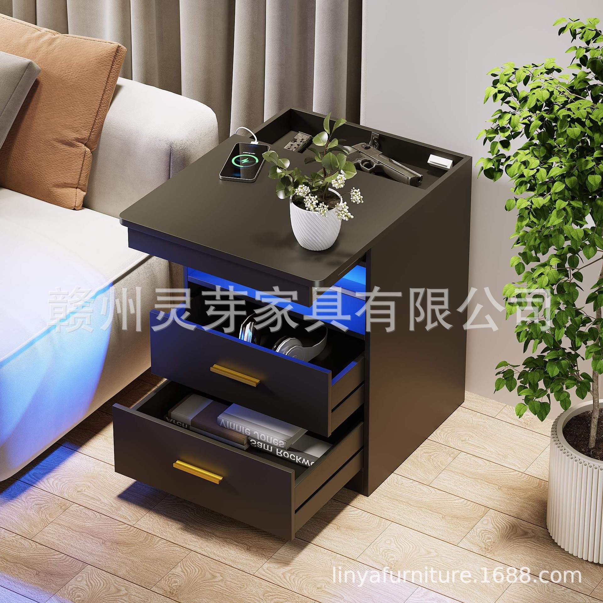 Amazon venta caliente de muebles de tablero con diodos luminosos recargables mesas de cama fábrica de comercio exterior al por mayor