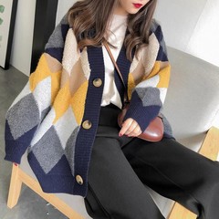 レトロジャカードセータージャケット女性のための春と秋 2025 新しいルーズアウターレイジースタイル厚みのあるニットカーディガントレンディ
